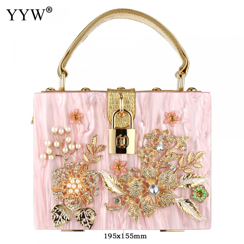 Acrylic Handbags Women 2022 Fashion Flower Shoulder Bags Evening Party