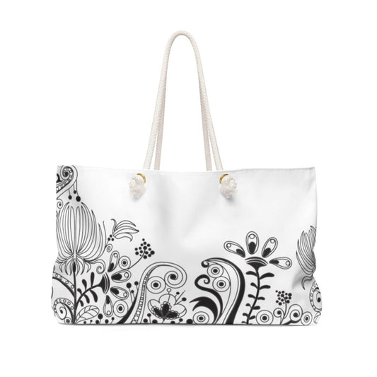 Weekender Tote Bag - White Floral Illustration