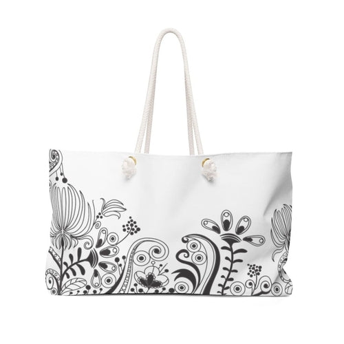 Weekender Tote Bag - White Floral Illustration